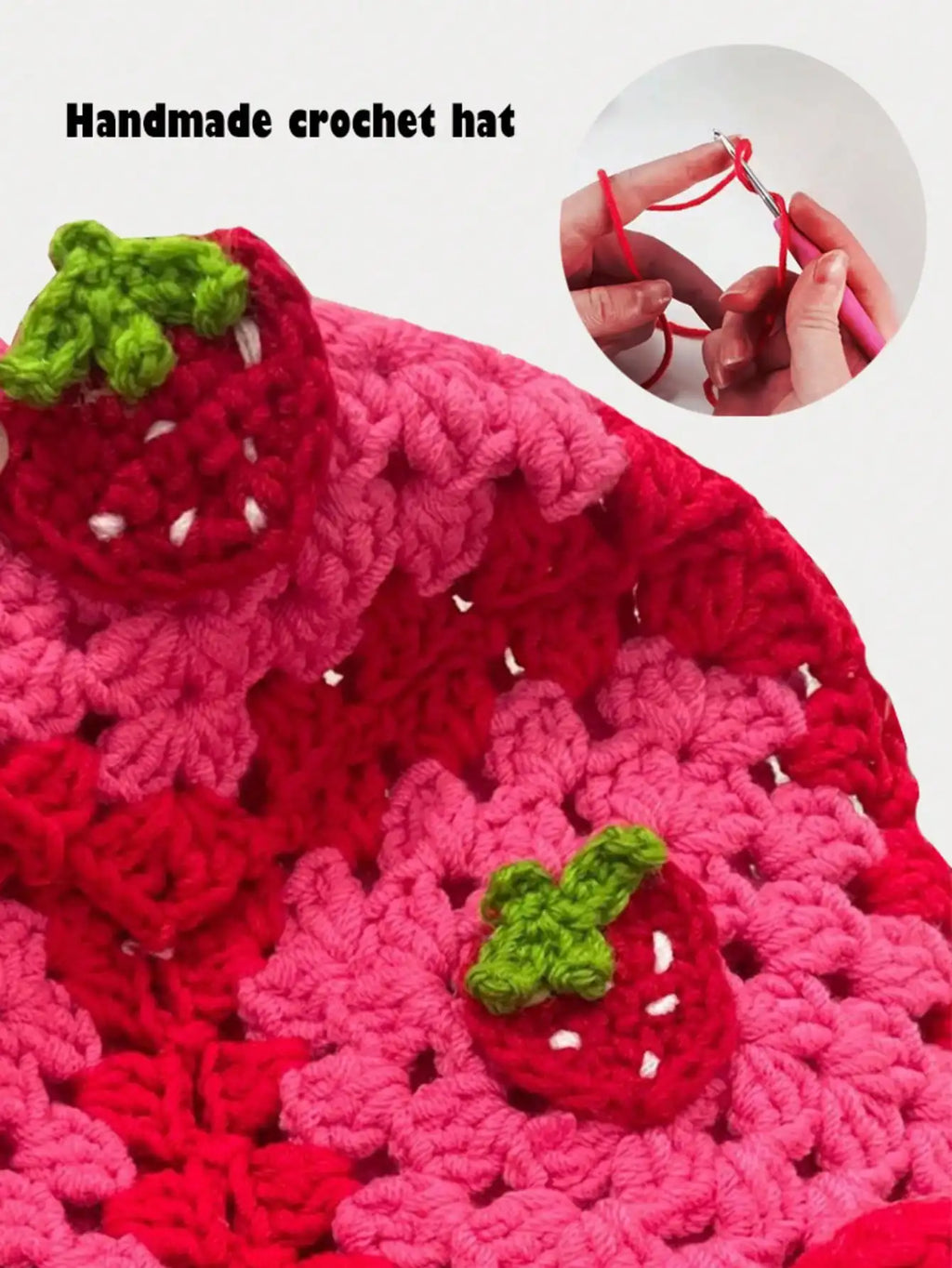 Lady'S Cartoon Red Strawberry-Shaped Fisherman'S Hat, Bohemian-Style Hand-Crocheted And Hollowed-Out Ruffled Cute Knitted Hat