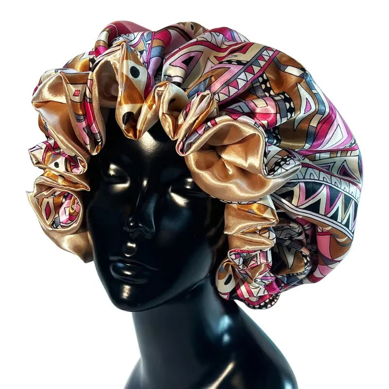 New Satin Bonnet Hat Large Satin Linned Bonnet Sleep Cap Silky Night Sleep Cover Cap Lady Hair Styling