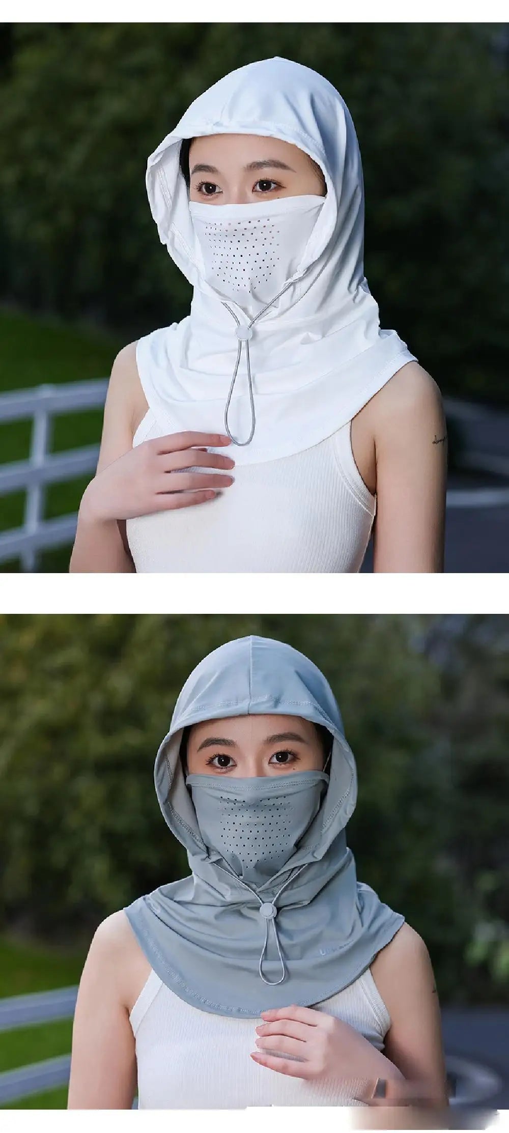 Head Wrap Unisex Beach Cap Summer Anti-UV Sunscreen Hat With Mask Shawl Breathable Ice Silk Pullover Cap