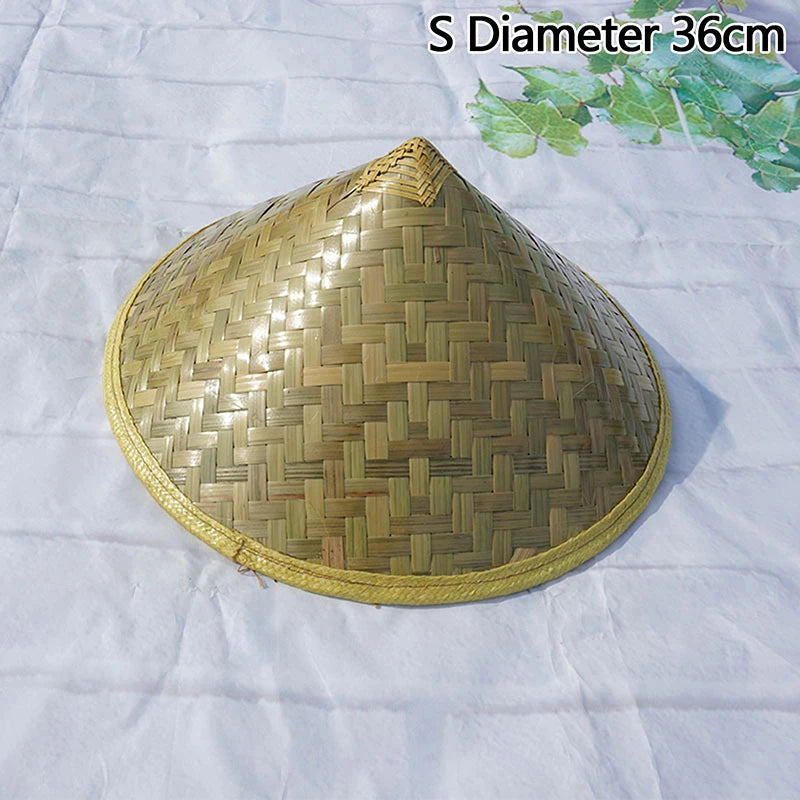 Traditional Chinese Fisherman Hat, Green Conical Bamboo Woven, Handmade Rattan Straw Bucket Hat