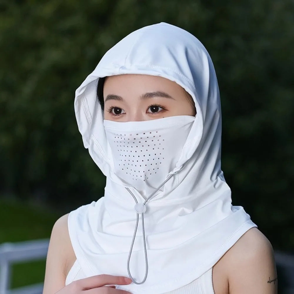 Head Wrap Unisex Beach Cap Summer Anti-UV Sunscreen Hat With Mask Shawl Breathable Ice Silk Pullover Cap