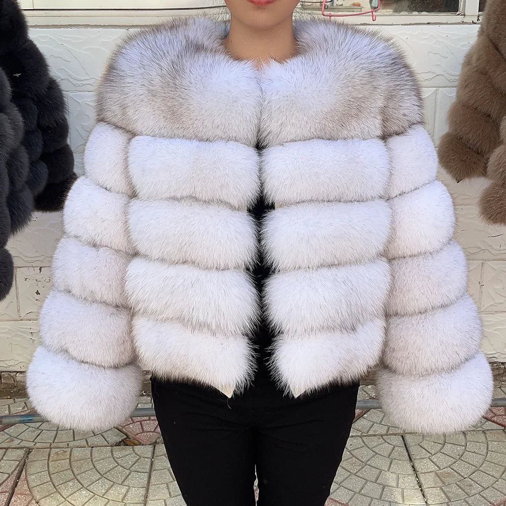 QUEENTINA Fox Fur Coat Real Winter Women'S Fashion Brown 2025 Leather And Skin Clothing Natural New In Coats & Jackets Outerwear