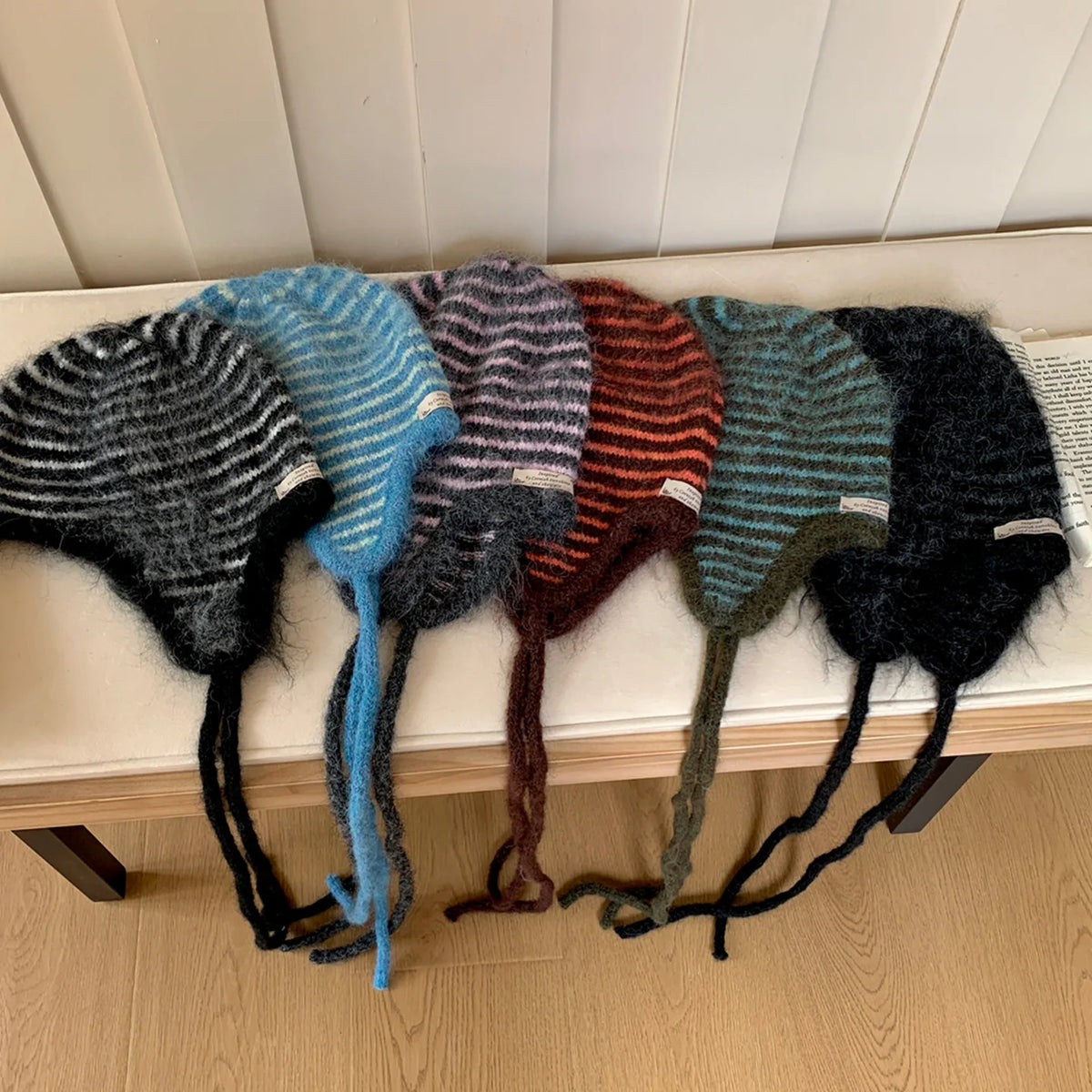 Winter Hat Women Wool Knitted Striped Beanie Baggy Cap Warm Windproof Outdoor Ski Balaclava Casual New