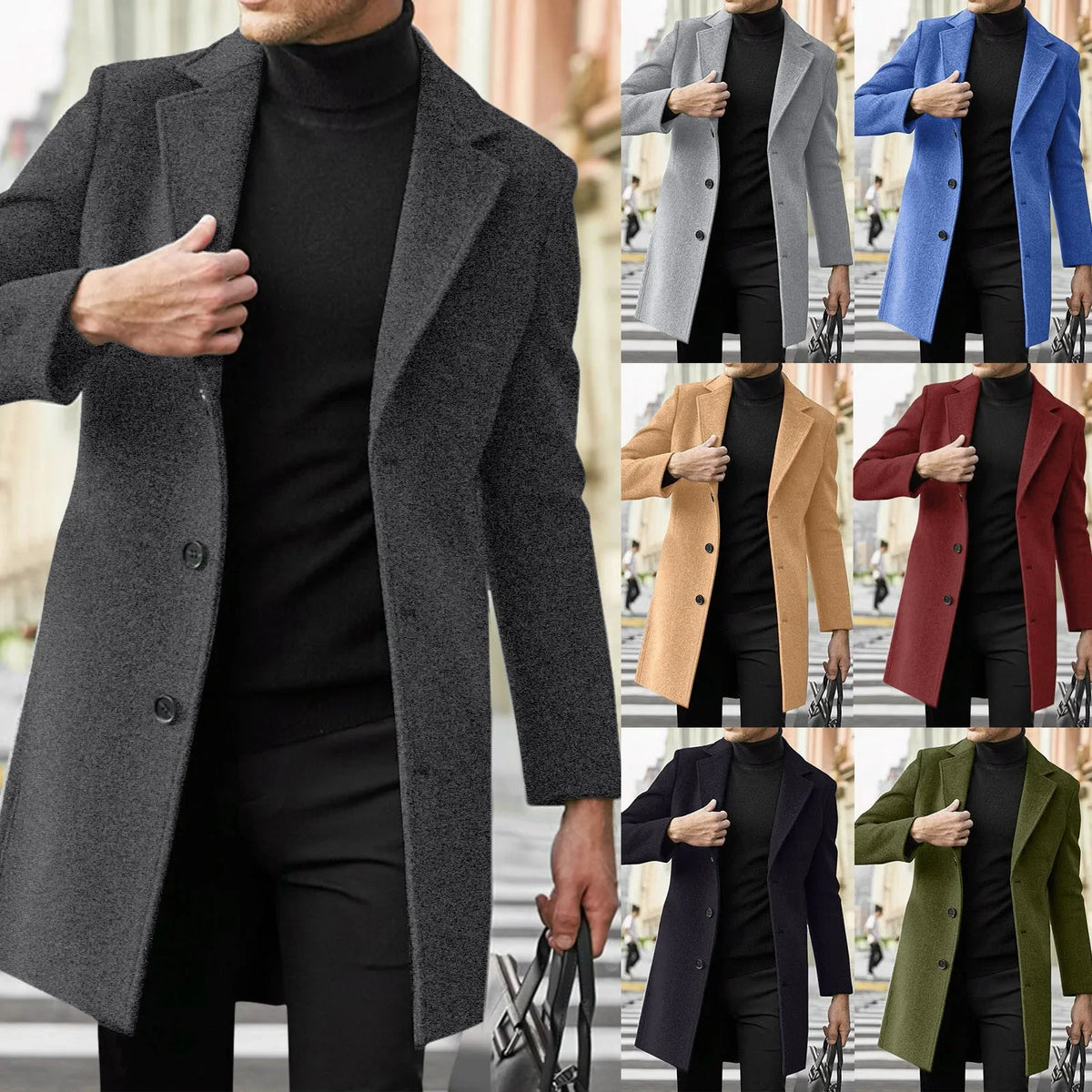 2025 Fashion Men Wool & Blends Mens Casual Business Trench Coat Mens Leisure Overcoat Male Punk Style Blends Dust Coats Jackets