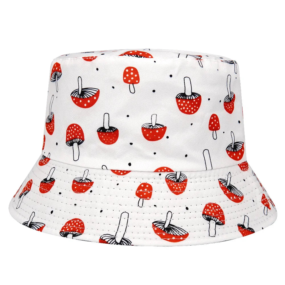 Unisex Hats Sun Shading Outdoor Sports Fishing Sun Hats Fashion Personalized Verstaile Mushroom Print Double-sided Bucket Hats