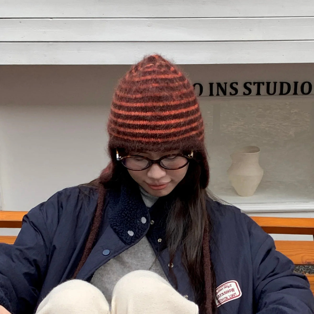 Winter Hat Women Wool Knitted Striped Beanie Baggy Cap Warm Windproof Outdoor Ski Balaclava Casual New