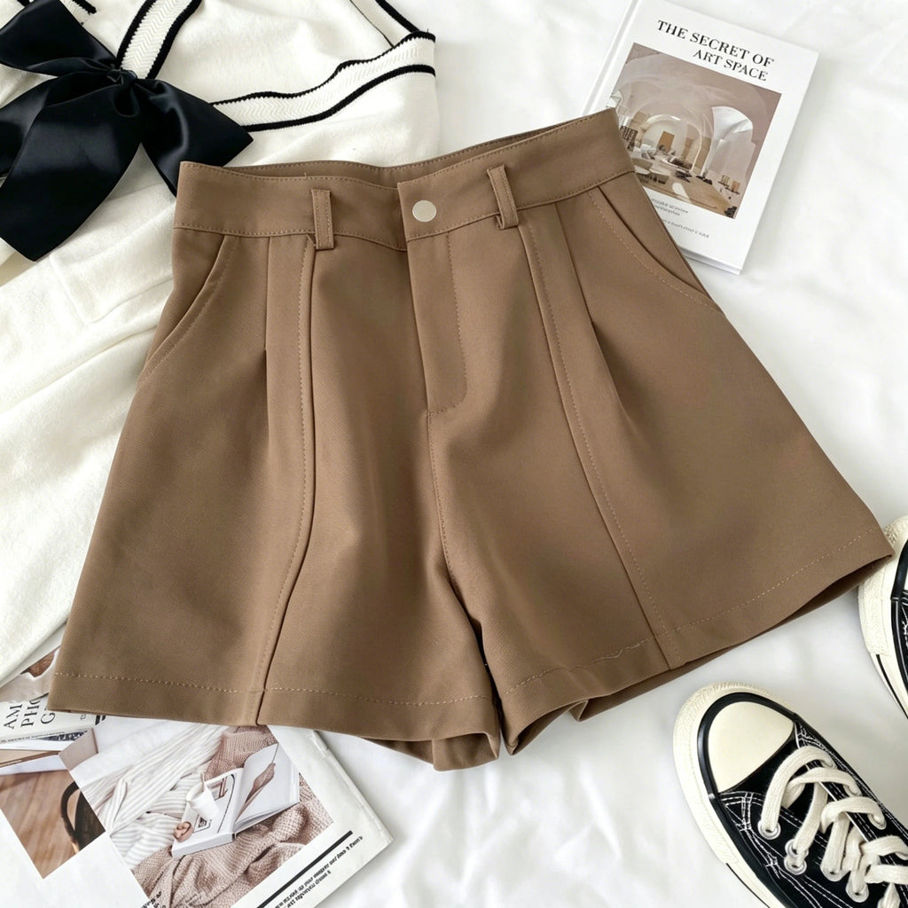 Casual Women A-Line Shorts Fashion Office Lady Commute Vintage Solid High Waist Short Pants Casual Streetwear Summer Trousers