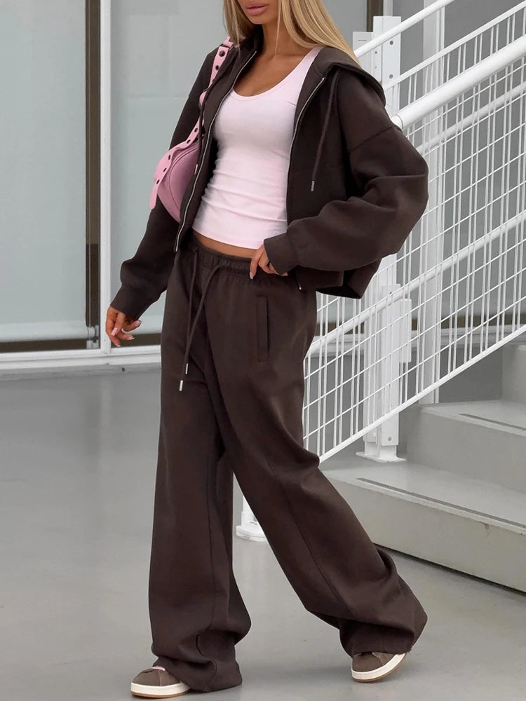 Autumn Women's Tracksuit with Zipper and Trousers Gary Casual Two Piece Set Women Casual Yellow  Pant Sports Suit with A Hood