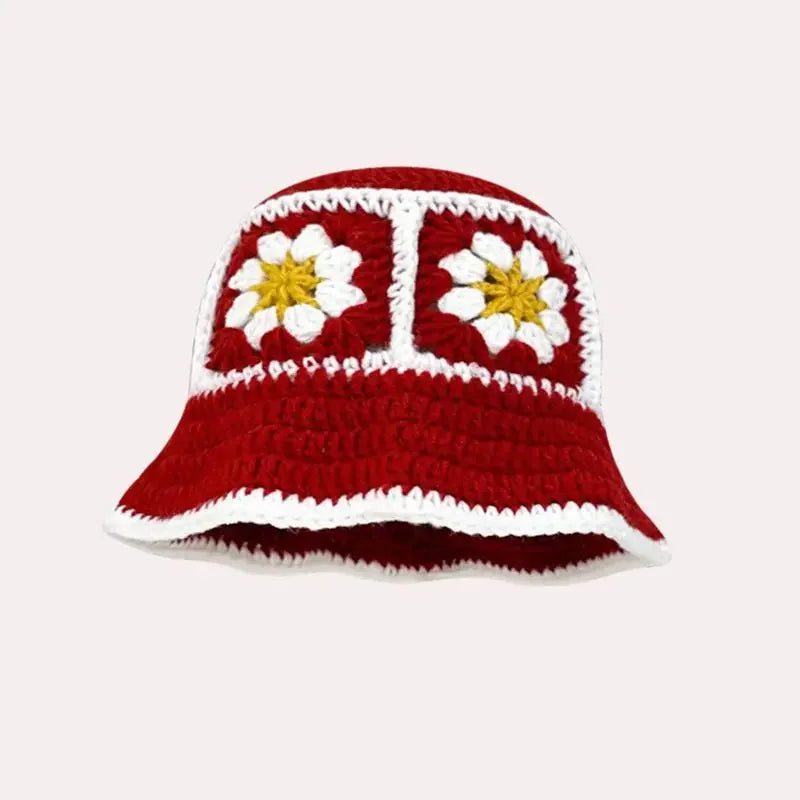 2025 Autumn New Crochet Korean Handmade Bucket Hat Women Weaving Knitted Hat Y2k Fashion Flowers Autumn Winter Beanies Basin Cap