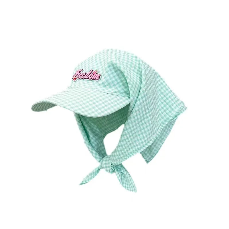 Women's Sunshade Hats Plaid Simple Sweet Personality Fashion Trendy Korean Style Versatile Headwears Outdoor Beach Head Scarfs