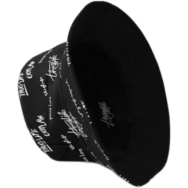 Double-sided Wear Bucket Hats for Men Women Japanese Graffiti Letter Outdoor Sun Caps Unisex Wide Brim Foldable Fisherman Gorrs