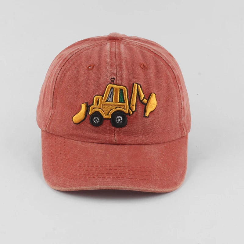 New Washed Cotton Baby Baseball Caps Cartoon Excavator Embroidery Kids Cap Outdoor Summer Snapback Hats For Boys Girls