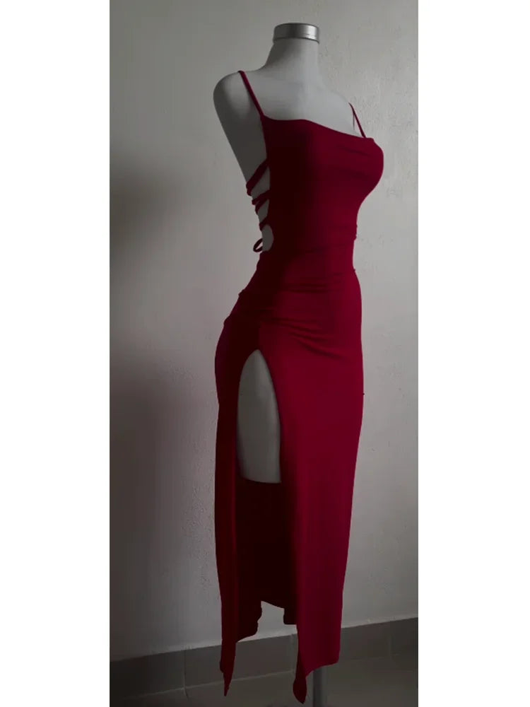 2025 explosive new dress summer high sensibility halter strap Spice Girl bag hip dress