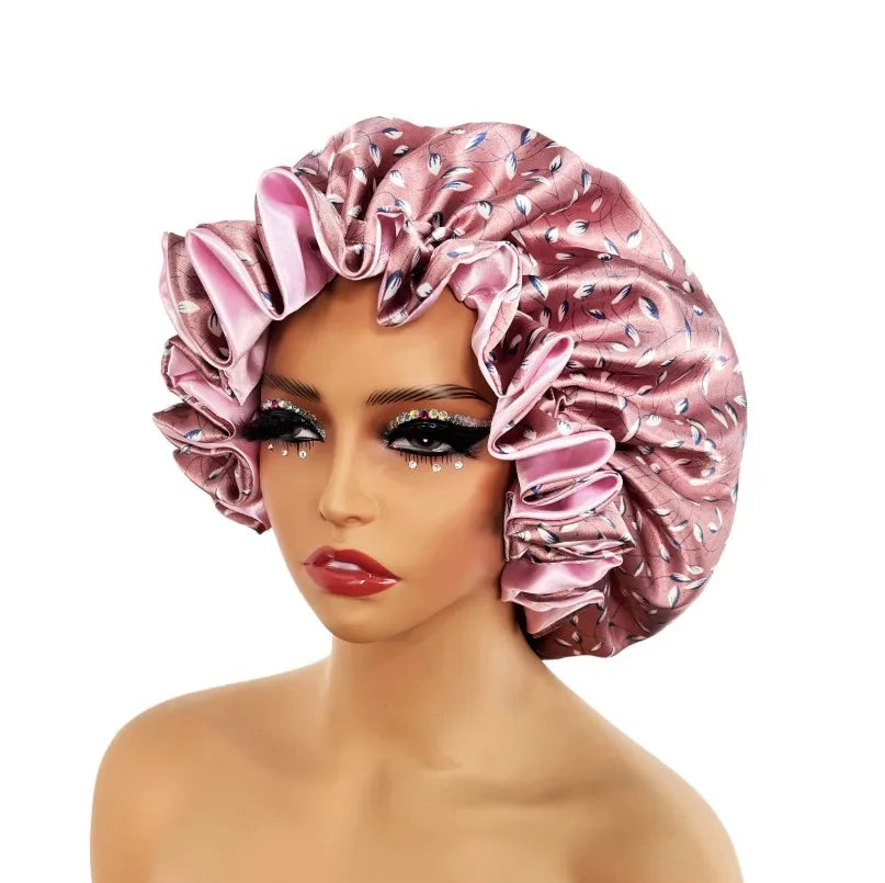 New Satin Bonnet Hat Large Satin Linned Bonnet Sleep Cap Silky Night Sleep Cover Cap Lady Hair Styling