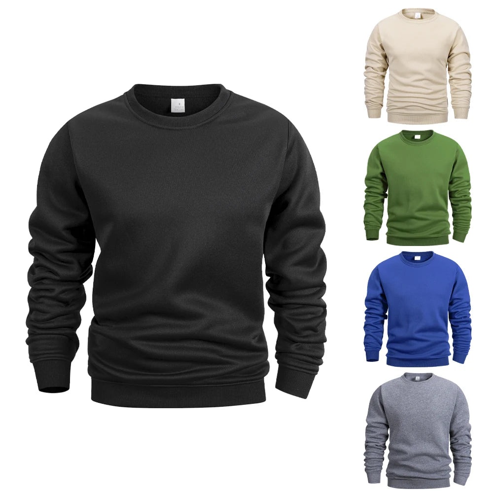 Men's Crew Neck Sweatshirts Solid Color Sweatwear Spring Outdoor Casual Daily Long Sleeve Pullover Hoodie Man Sportswear