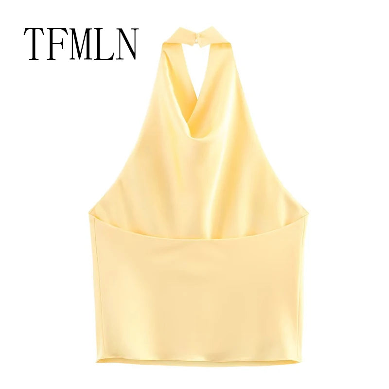 TFMLN 2025 Women Sexy Halter Top Spring Summer Sexy Backless High Street Waistcoat Female Fashion Solid Elegant Halter Neck Tops