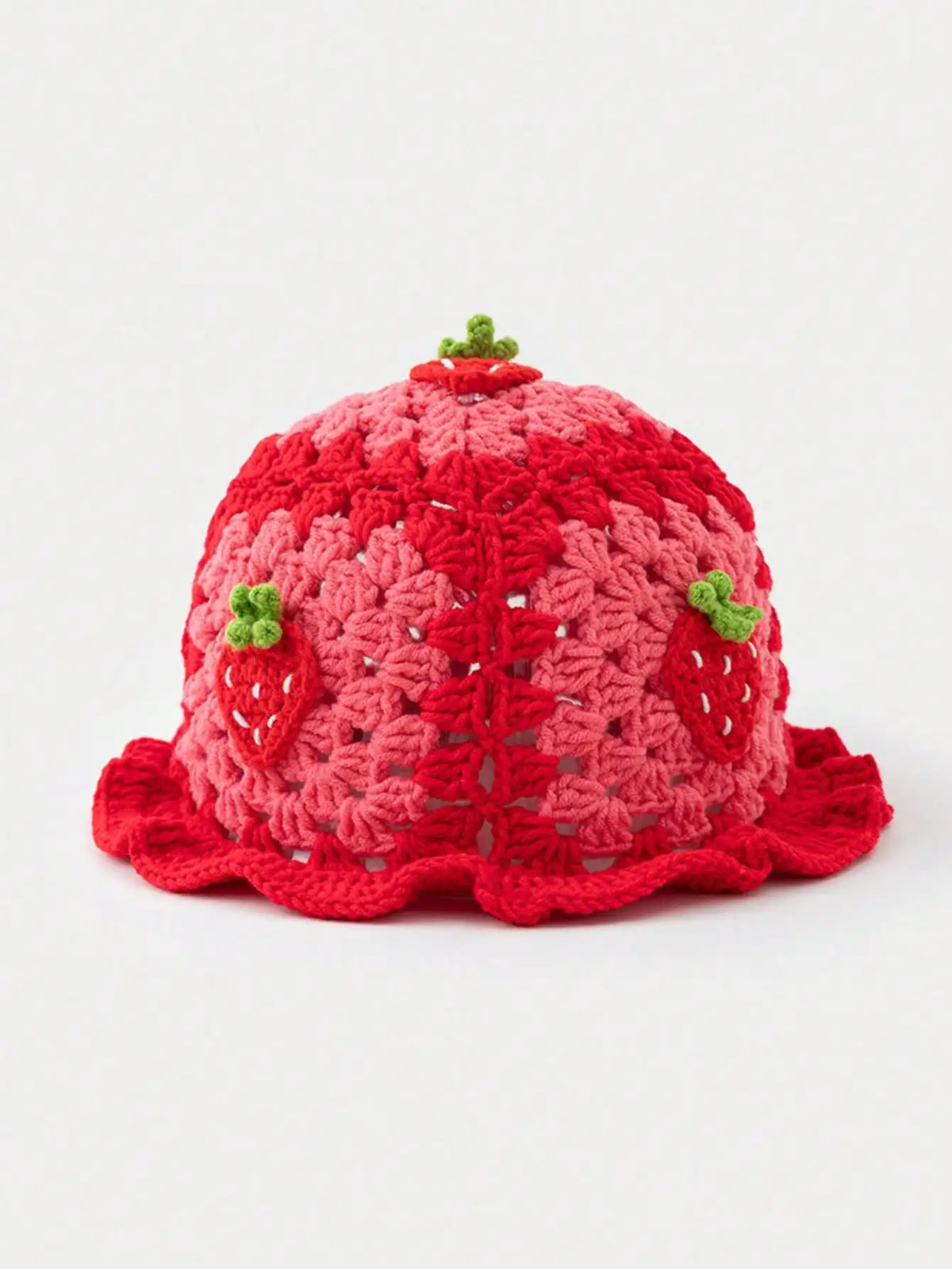 Lady'S Cartoon Red Strawberry-Shaped Fisherman'S Hat, Bohemian-Style Hand-Crocheted And Hollowed-Out Ruffled Cute Knitted Hat