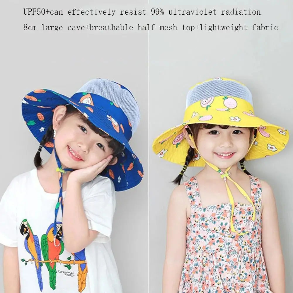 Cartoon Print Baby Sunshade Hat New Mesh Wide Brim Kids Fisherman Hat Breathable Sunshade Hat For Boys Girls