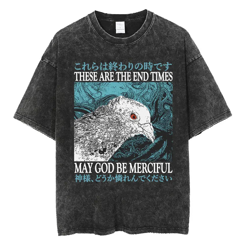 The Horrors Are Never Ending Yet I Remain Silly T-shirt Funny Japanese Style Frog Retro Washed T Shirt Men's Oversized Tees Tops