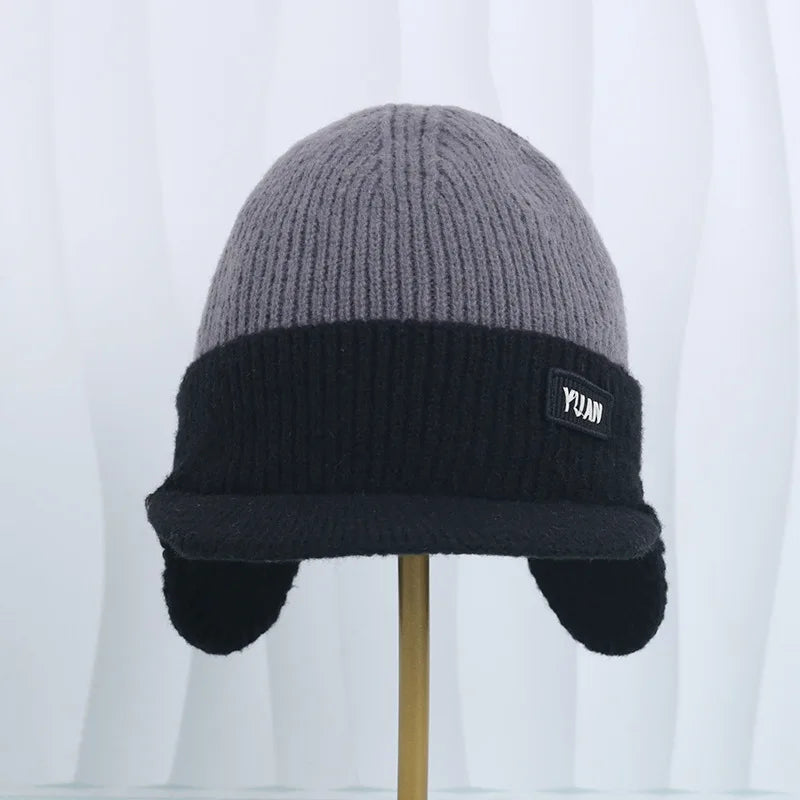 Knit Baseball Cap Winter Thermal Ear Protection Hat Windproof Men Women Outdoor Sports Couples Hats Fleece Block Dual-Tone Hats