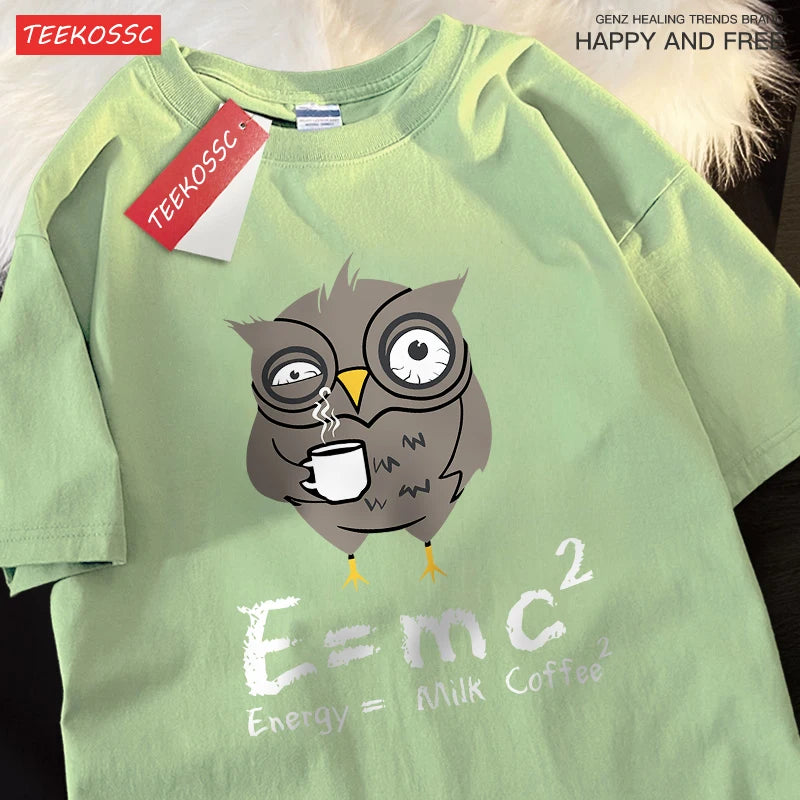 Energy Milk Coffee Fun Formula Printing Mens T-Shirts Cotton Streetwear Loose Oversize T Shirt Pattern Tee Clothes Couple