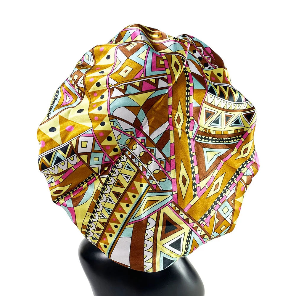 New Satin Bonnet Hat Large Satin Linned Bonnet Sleep Cap Silky Night Sleep Cover Cap Lady Hair Styling