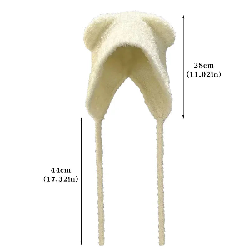 Cute Girl Knit Ear Protection Hat Bear Women Earmuffs Cap Woolen Crochet Bonnet Solid Color Hood Beanies Winter Warm Headgear