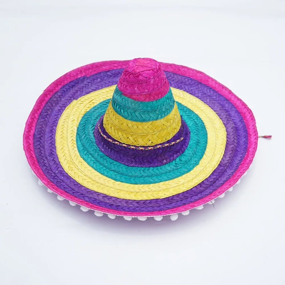 Summer Colorful Wide Brim Mexican Party Hat Halloween Sombrero Straw Hats Decor Party Beach Hat Men