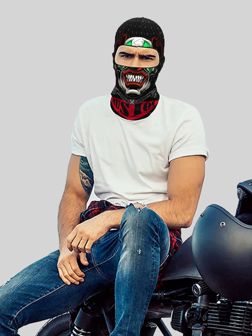 Musion Balaclava Helmet Liner Full Face Mask Skull Print Moto Topeng Muka Rider for Cycling and Riding Motorcycle