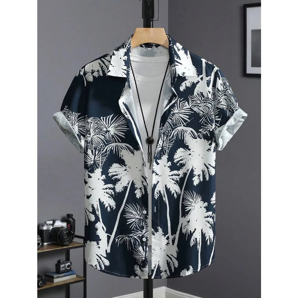 Hawaiian Shirt Man Print Casual Thin Beach Slim Fashion Shirt High Quality Luxury Black Social Vintage Funny Oversized Clothes