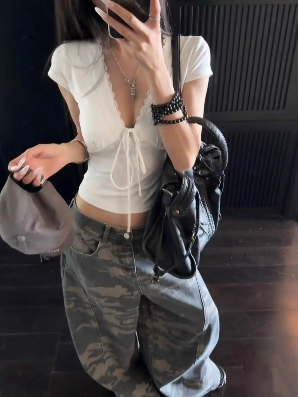Women Solid Lace Tops V-Neck Short Sleeves Satin Slim Regular Streetwear Tees Female Summer Pure Desire Hot Girl T Shirts 2026