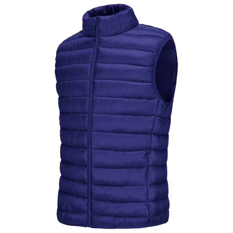 Autumn Men's Casual Vest Lightweight Sleeveless Jacket Full Zipper Outerwear Vest Outdoor Cotton Vest with Pockets