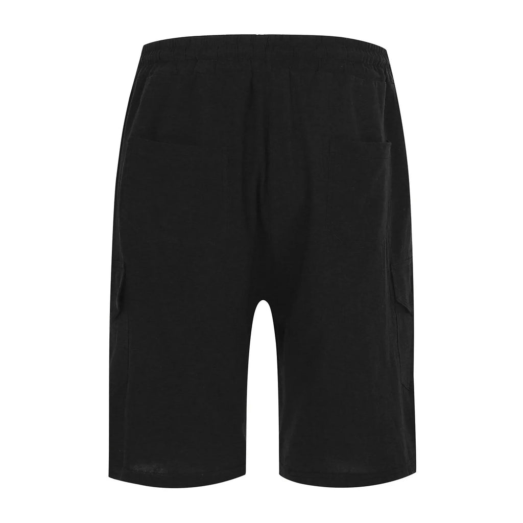 Men Spring And Summer Pant Casual All Solid Color Cotton Linen Loose Trouser Fashion Pockets Wide Leg High Waist A-word Shorts