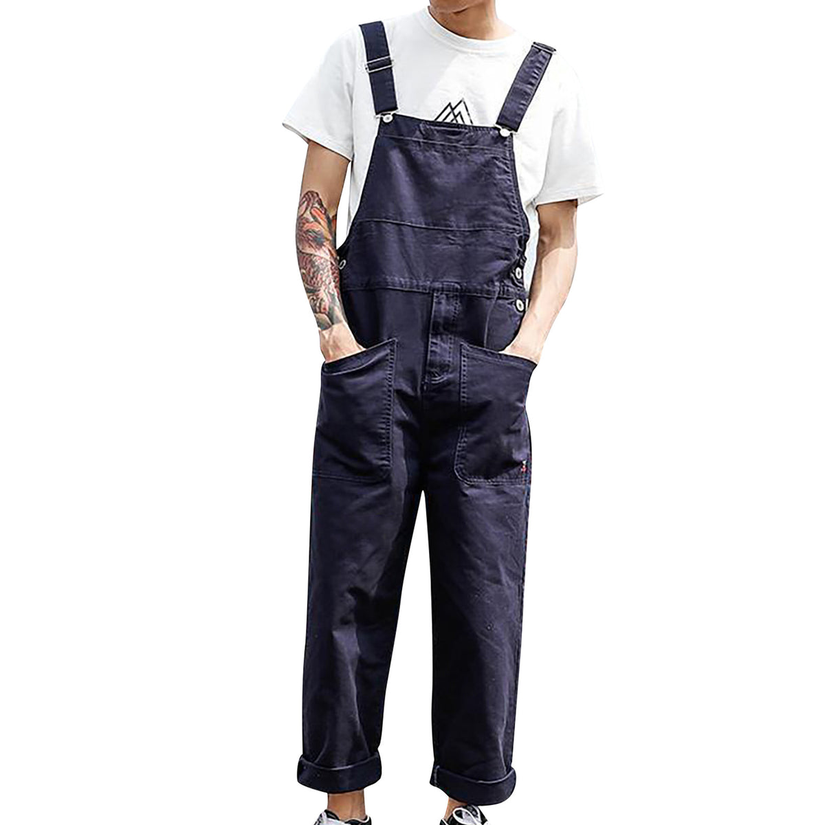 Lightweight Overalls With Pockets Men'S Bib Overalls Fashion Relaxed Fit Casual Jumpsuit Cotton Denim Trousers Daily Wear