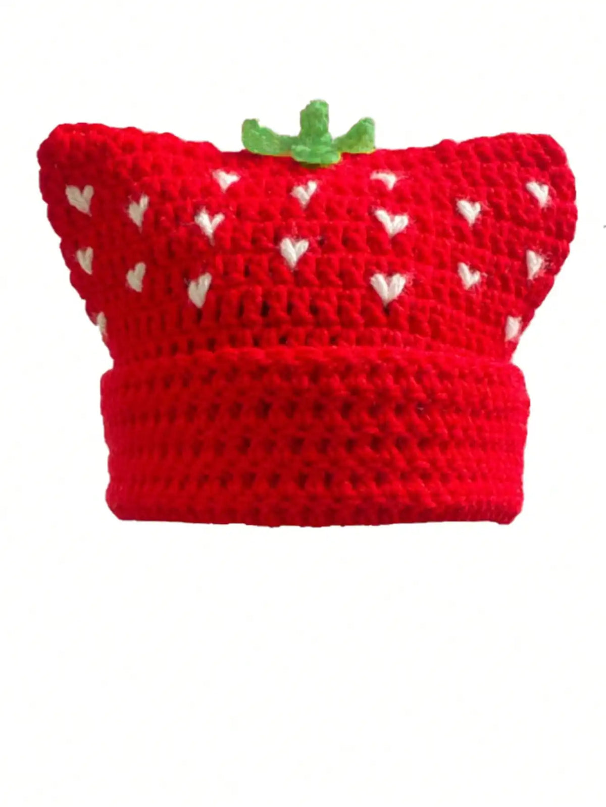 Lady'S Cartoon Red Strawberry-Shaped Fisherman'S Hat, Bohemian-Style Hand-Crocheted And Hollowed-Out Ruffled Cute Knitted Hat