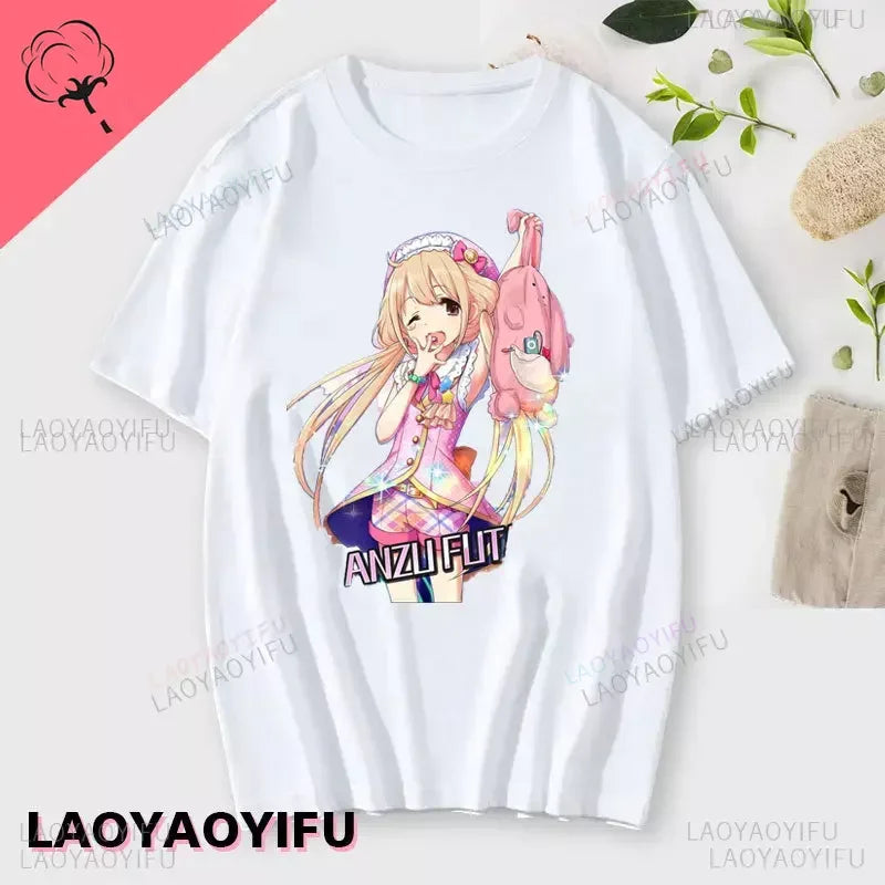 If You Work You Lose - Anzu Futaba Version T-Shirt 2024 New Kawaii Anime Cotton T-shirt Tees for Men Funny cartoon Otaku Tshirt