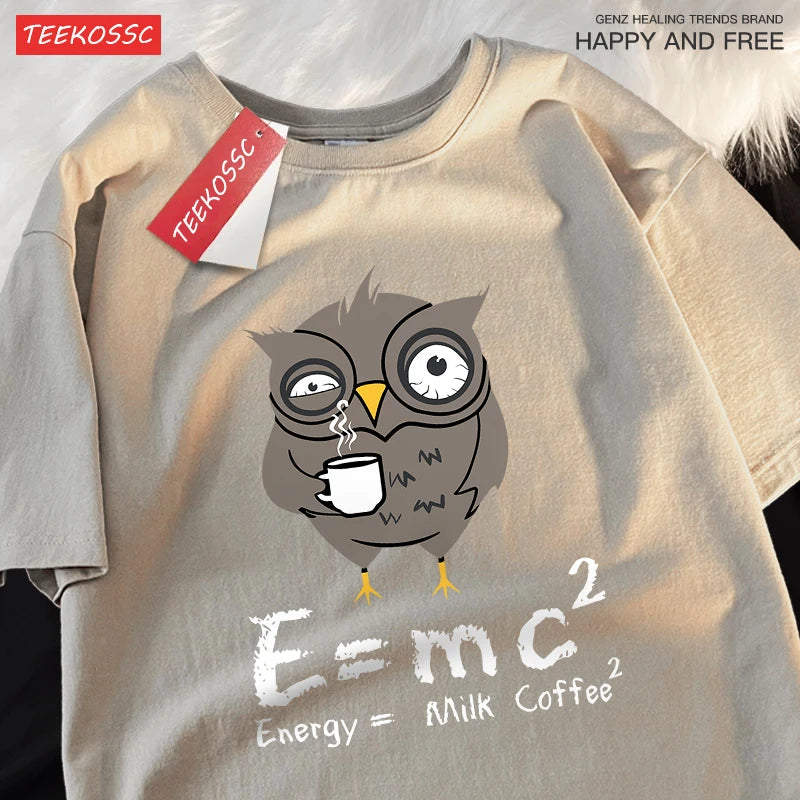 Energy Milk Coffee Fun Formula Printing Mens T-Shirts Cotton Streetwear Loose Oversize T Shirt Pattern Tee Clothes Couple