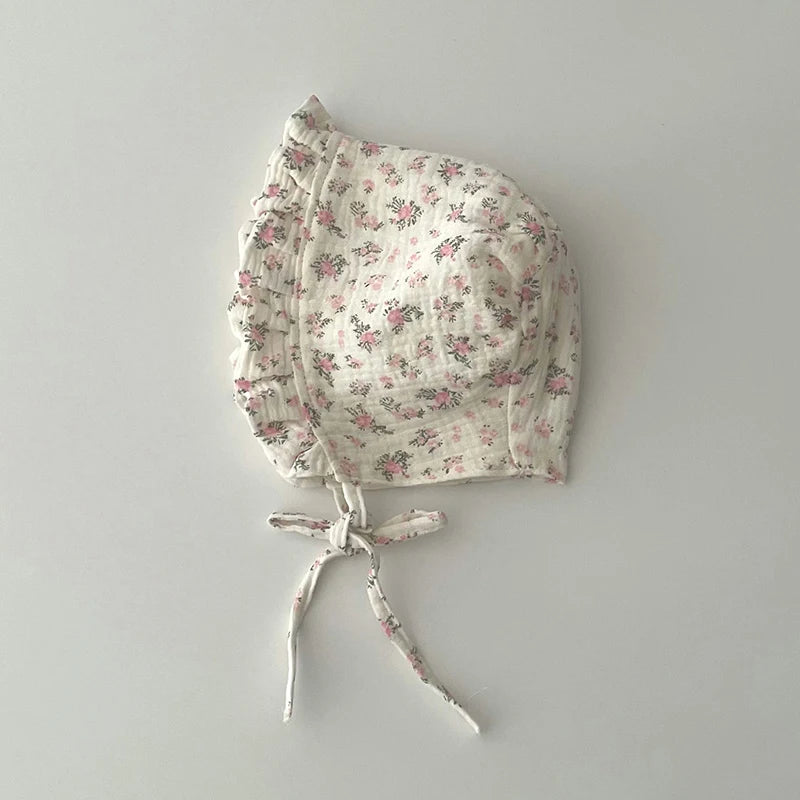 Korean Print Baby Sun Hat Cute Flower Cherry Infant Girls Princess Cap Spring Autumn Cotton Newborn Ear Protection Caps Bonnet