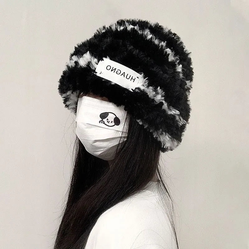 New Style Knitted Hat - Slimming Effect on Face, Plush and Warm, Thick Headband, Ear Protection, Fl Winter Woolen Patterned Hat,