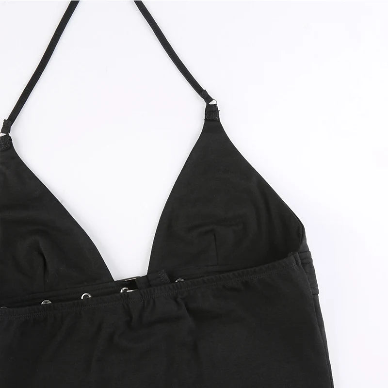 y2k Bandage Crop Top Black Backless  Top Lace Up Cute Party Beach Summer Sweats Women Retro Basic Mini Vest Punk