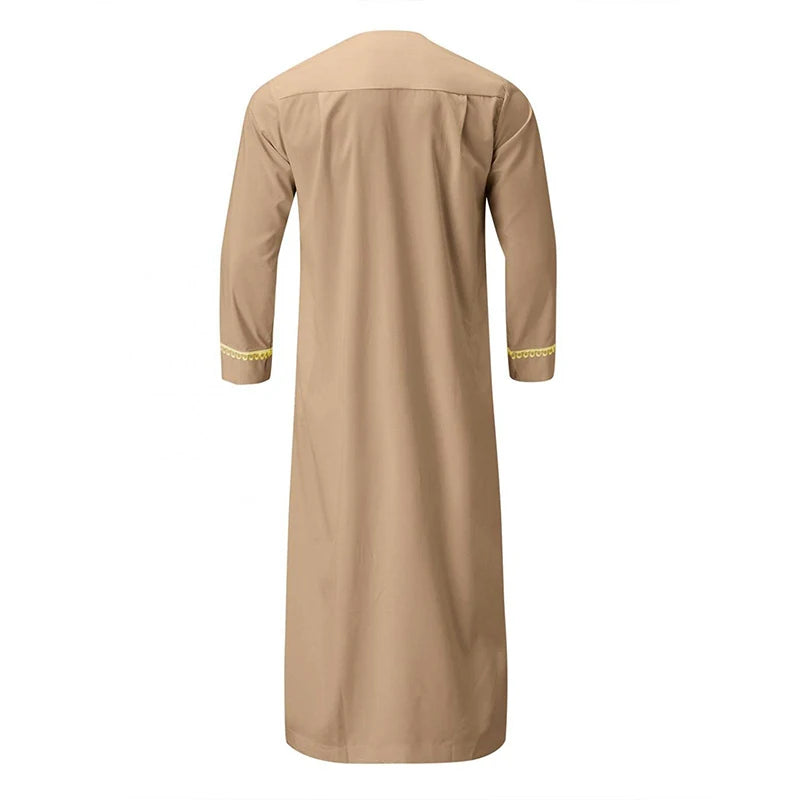 Men s Traditional Moroccan Kaftan Robe with Intricate Gold Embroidery Long Sleeves and Loose Fit for Ethnic Style Costume