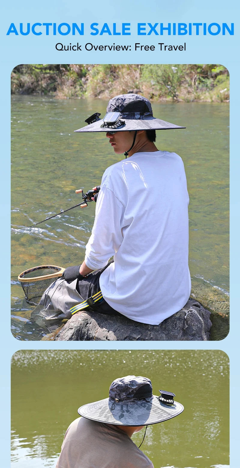 Wide Brim Solar Dual Fan Hat Outdoor Camping Fishing Hat Anti-UV Fan Hat for Men Mountain Climbing Sun Protection Fisherman Hat