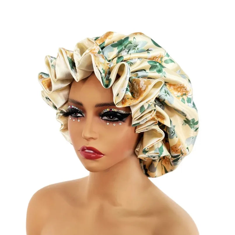 New Satin Bonnet Hat Large Satin Linned Bonnet Sleep Cap Silky Night Sleep Cover Cap Lady Hair Styling