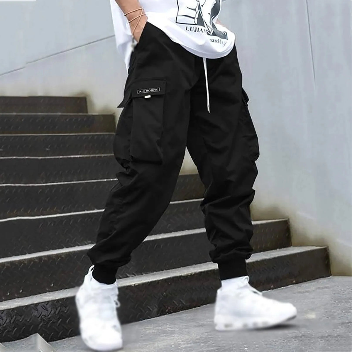 New Men's Casual Jogging Cargo Pants Solid Drawstring Sports Pants WIth Pockets Men Trousers Streetwear Hip-Hop Halen Pants