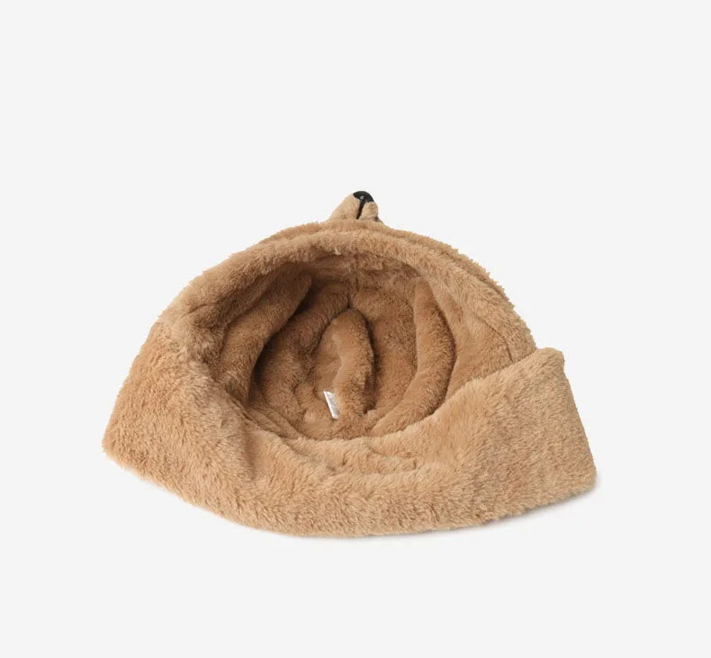 Children's Cartoon Bear Hat Baby Girl Autumn And Winter Korean Version Imitation Rabbit Fur Cute Scarf Integrated Warm Plush Hat