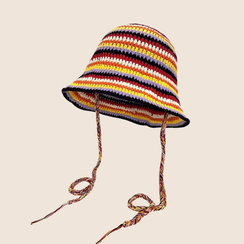 2025 Autumn New Crochet Korean Handmade Bucket Hat Women Weaving Knitted Hat Y2k Fashion Flowers Autumn Winter Beanies Basin Cap