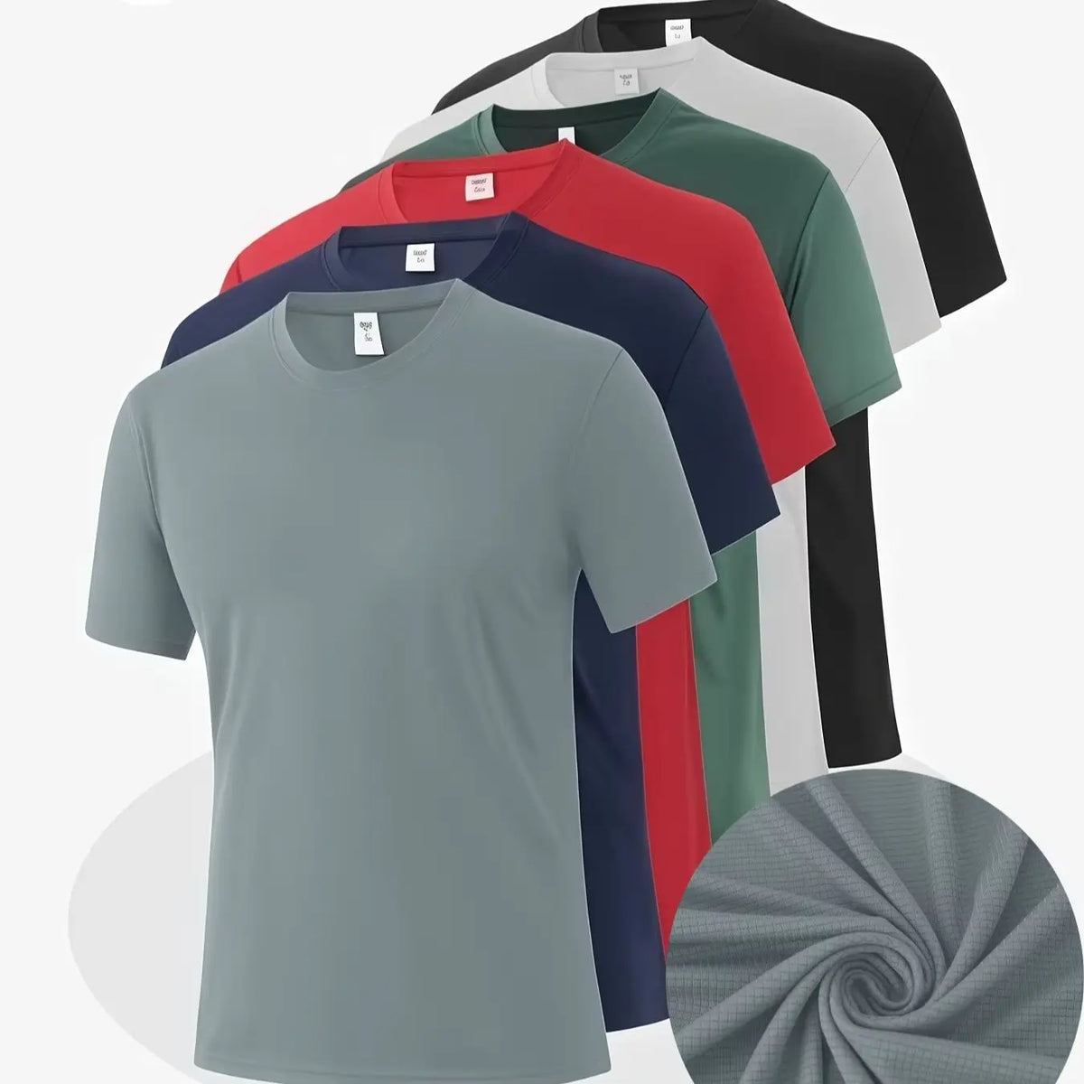 6-Pack Men's Breathable Polyester Crew Neck T-Shirts - Lightweight, Moisture-Wicking Short Sleeve Tops in Multiple Colors for Casual Wear and Outdoor Activities