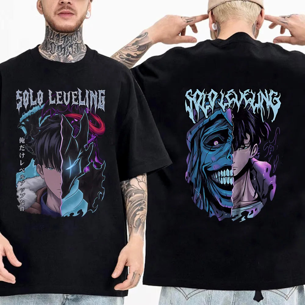 Solo Leveling Statue of God Shirt Sung Jinwoo Shirt Anime Graphic Tees Anime High Quality Cotton T Shirt Tops Streetwear