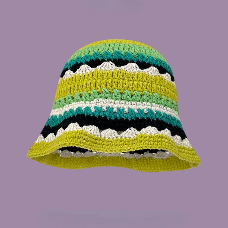 2025 Autumn New Crochet Korean Handmade Bucket Hat Women Weaving Knitted Hat Y2k Fashion Flowers Autumn Winter Beanies Basin Cap