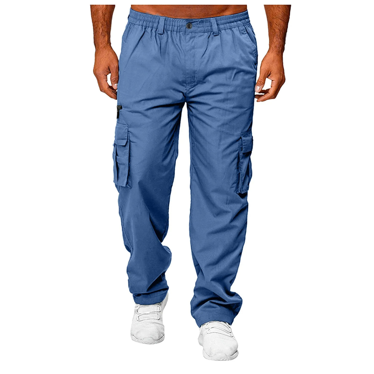 Mens Trousers Popular Casual Slim Fit Solid Color Pocket Cargo Pants Loose Wide Leg Straight Elastic High Waisted Pantalones
